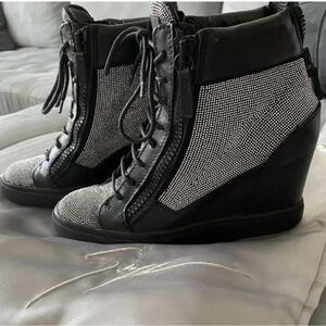 Giuseppe Zanotti Black and Silver Lace Up Boots with High-Top Design